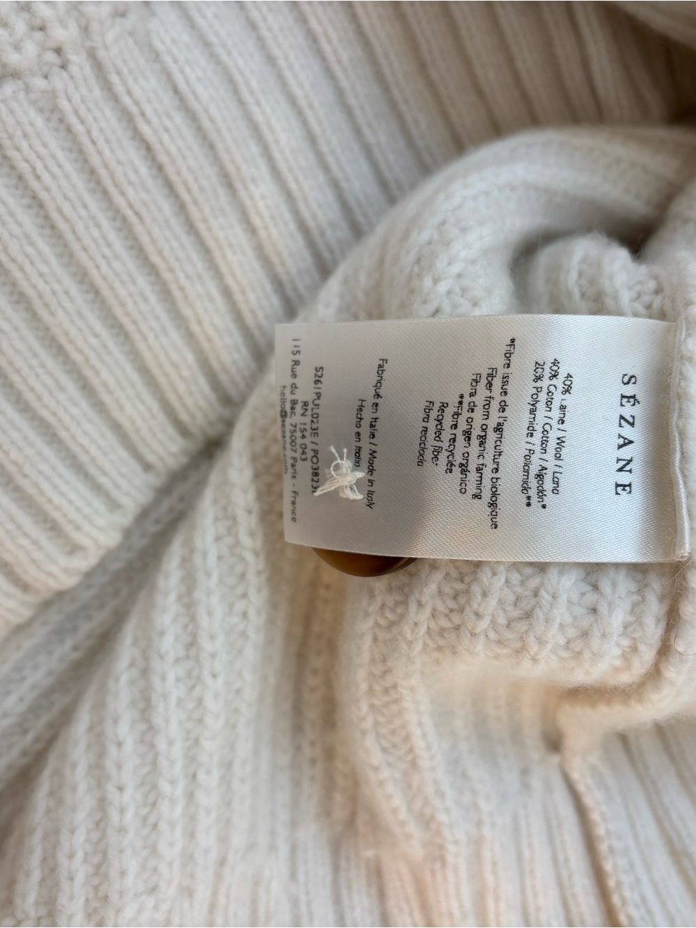 Sezane Cream V-Neck Button Ribbed Sweater - Picture 8 of 8